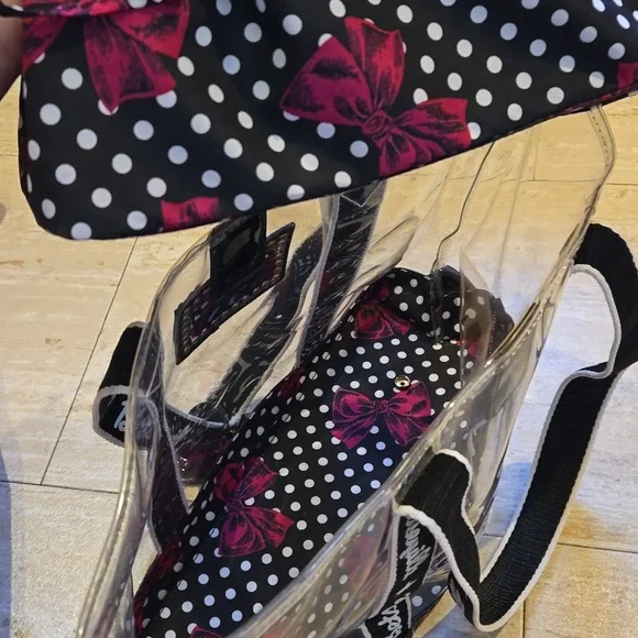 Betsey Johnson Betseyville Unique Clear Vinyl Tote with Removable Drawstring Bag - Picture 10 of 16